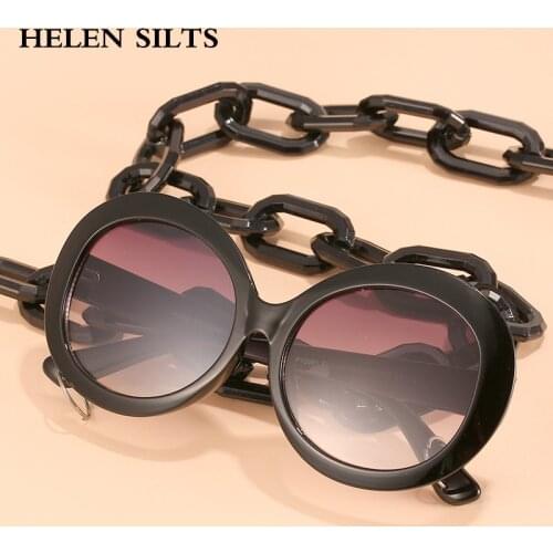 Fashion Round Sunglasses Chain for Women Big Frame Vintage Steampunk Sun Glasses Female Neck Chain Glasses UV400 Eyewears Women