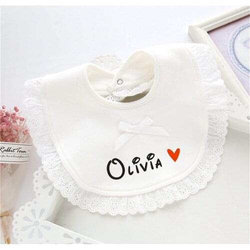 New Personalized Baby Girls Lace Bibs Baby Shower Gifts Custom Name High Quality Cotton Newborn Infant Adjustable Fedding Bibs
