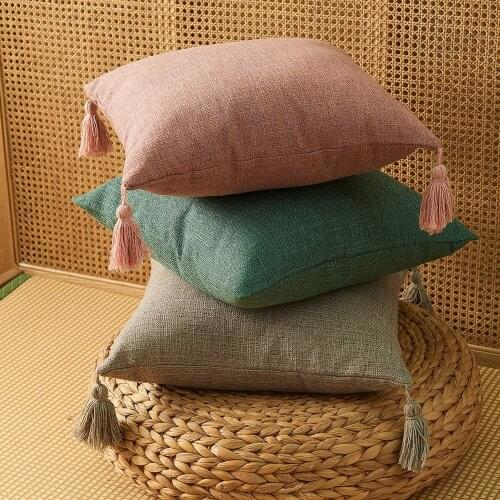 Pure Color Cotton Linen Home Decorative Tassel Pillow Cover For Home Simple Art Style Square Pillow Cushion Cover Without Core