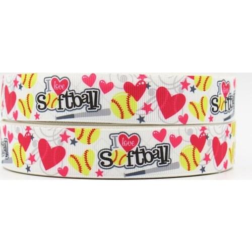 Q&N ribbon 7/8inch 22mm 161112020 I love softball printed grosgrain ribbon webbing 50yards/roll for headband free shipping