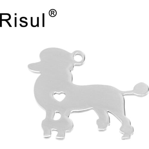 Risul I love my Dog Poodle Pudel Dog with Heart Pendant puppy pet ID blank dog tag for print Mirror polish Stainless steel 10pcs