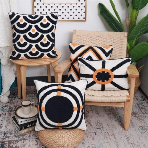 Orange Black White Tufted Cushion Cover 45x45cm/30x50cm Waves Circle Luxury Pillow Case Bed Room Sofa Decoration Pillow Cover