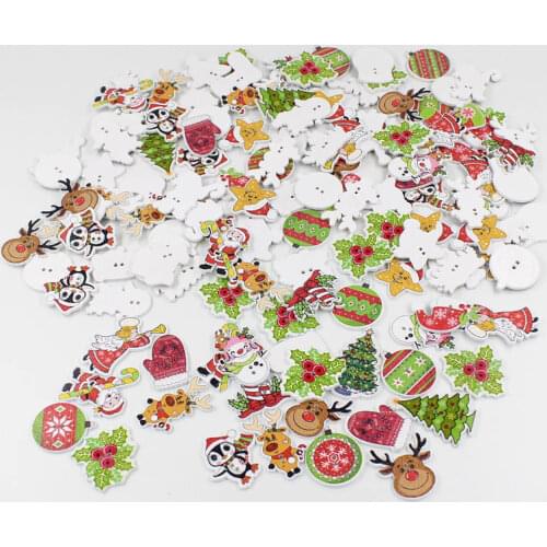 50pcs scrapbook Bulk Christmas decorative buttons mix style wooden buttons for craft accessories product Sewing Supplies