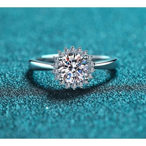 Silver 1 Carat Snowflake Cut Diamond Test Passed D Color Good Clarity Round Moissanite Ring Women Excellent Silver 925 Jewelry