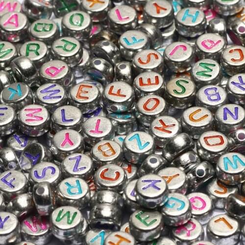 Silver Color Mixed Letter Acrylic Beads Round Flat Alphabet Loose Spacer Beads For Diy Jewelry Making Bracelet Accessories