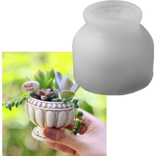 Retro Flower Pot Epoxy Resin Silicone Mold 3D Roman Round Succulent Plant Planter Pot Mold Concrete Cement Plaster Molds