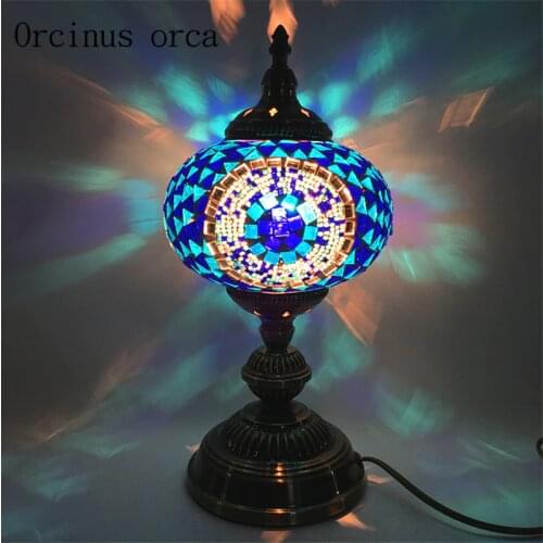 Mediterranean retro hand colored glass lamp bedroom bedside lamp southeast exotic tabled lamp free shipping