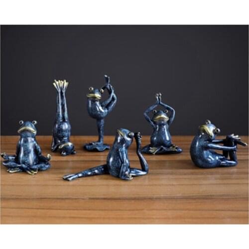 Home Decore Resin Yoga Frog Prince Figurine Crafts Six-piece Set European Style Decor Desk Ornaments Home Decoration Accessories