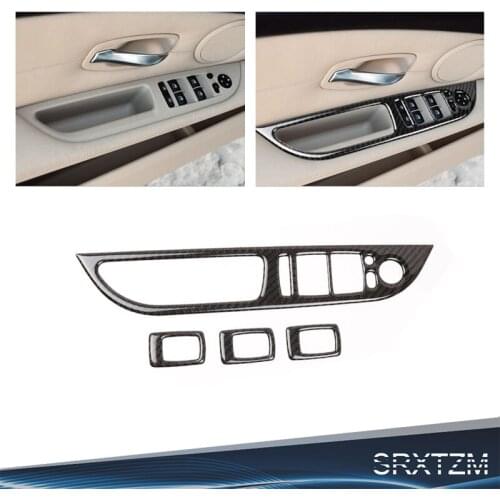 SRXTZM Carbon Fiber Car Window Lifter Control Frame Window Switch Decor Armrest Panel Refit Sticker For BMW E60 5 Series 2008