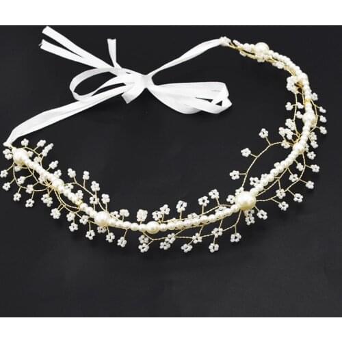 Baroque Gold Metal Pearl Beaded Wedding Head Band Bridal Hair Accessorie Headpiece Forehead Hair Ornament Jewelry For Bridesmaid
