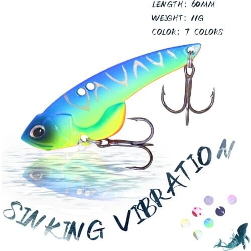 KoKossi 1PCS 60MM/11G Metal VIB Fishing Lures Sinking Vibration Bait Spinner Spoon 3D Eyes Artificial Bait Winter Fishing Tools