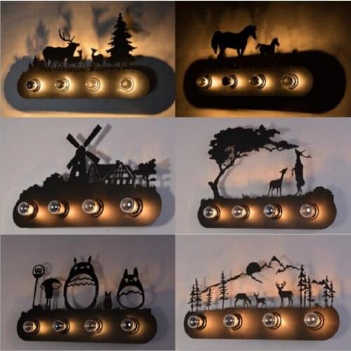 Animal style Vintage American country restaurant Fashion creative industrial horse Wall Lamp E27 lighting for Bar Bedroom Study
