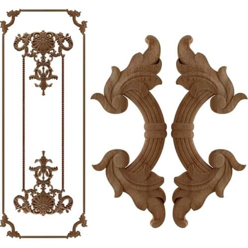 VZLX Wood Carving Decal Bed Windows Wooden Miniatures Unpainted Furniture Cabinet Decorative Figurines Applique Home Decoration