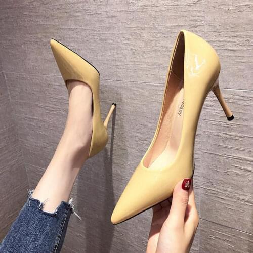 Patent Leather High Heels Black Pointed Toe Sexy Skirt Plus Size Women Shoes 41 42 43