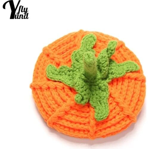 Yundfly Halloween Cute Cartoon Pumpkin Hats Toddler Soft Comfortable Knitting Caps One Hundred Days Baby Photography Headwear