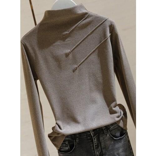 Womens Thickened Half High Neck Slim Fit Fall/Winter 2019 plus Velvet Double-Sided Long Sleeve T-Shirt Jacket t shirt harajuku