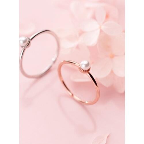 Stamp S925 Sterling Silver Creative Adjustable Shell Pearl Rings for Women Bijoux