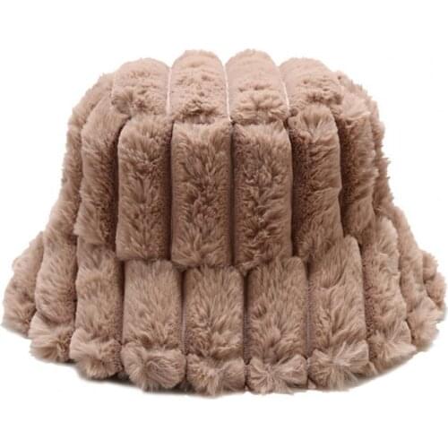 Winter Bucket Hats Fashion Plush Warm Vintage Stripe Sunscreen Fishman Caps Bucket Basin Hat Female Lady Outdoor Solid Color Cap