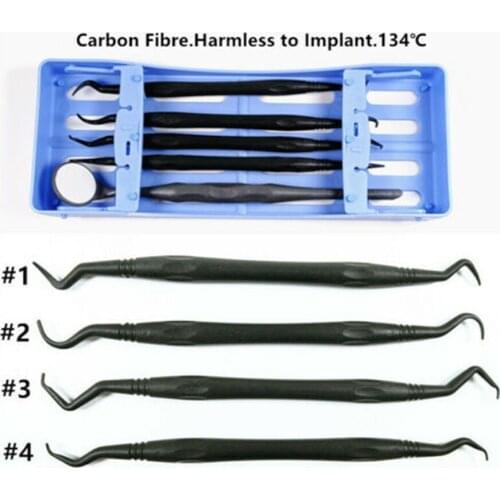 Blue Set Dental Carbon Fiber Implant Scaler Curettes Scaling Tip Tooth Scraper with Mouth Mirror