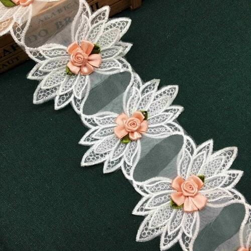 1 yard White Net Voile Flower Lace Trim Embroidered Lace Ribbon Fabric Sewing Supplies Craft For Costume Dress Hat Decoration