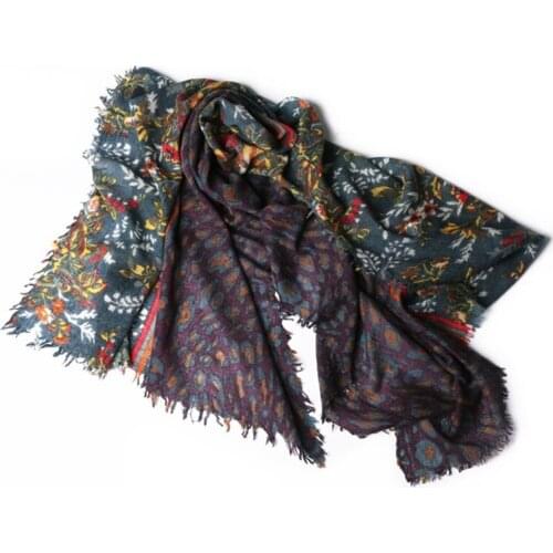100% boiled wool women fashion mix color retro print rectangle scarf shawl pashmina 75x200cm retail wholesale