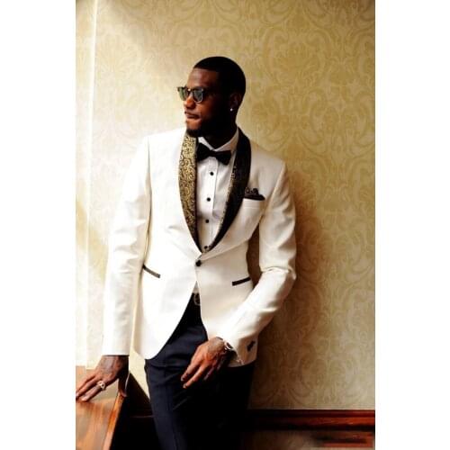 2 Pieces Formal Mens Wedding Tuxedos White Blazer& Pants Groom Groomsmen Suit Casual Custom Made Men Suits