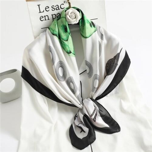 2021 Silk Scarf Women Bandana Foulard Hijab Shawl Wrap Office Lady Neck Scarves Spring Headband Neckerchief Birds Stoles New