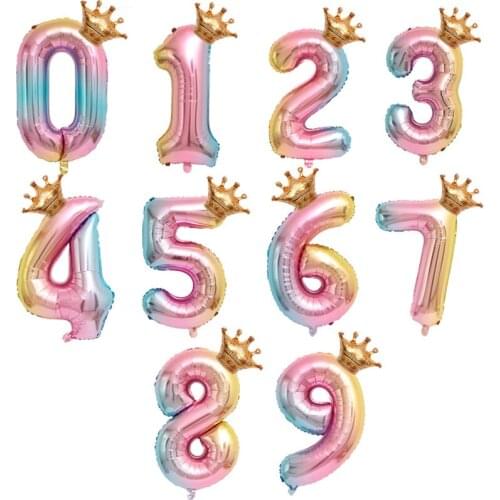 32 Inch Number 2 Pcs/set Ballons Wedding Decoration Digital 0-9 Crown Color Gradient Gold Kids Girls Ballon Big Size Toys