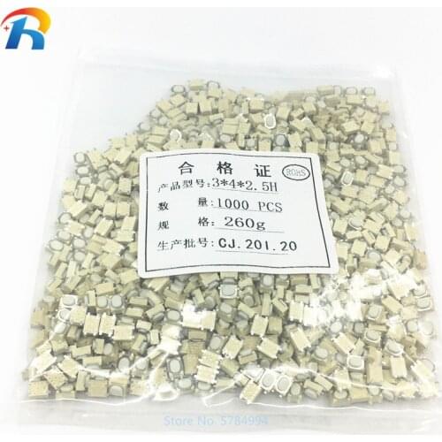 1000pcs/lot 4 PIN microswitch switches push button 3x4x2.5 mini tact switch 3*4*2.5MM 4pin tactile switch Button SMD