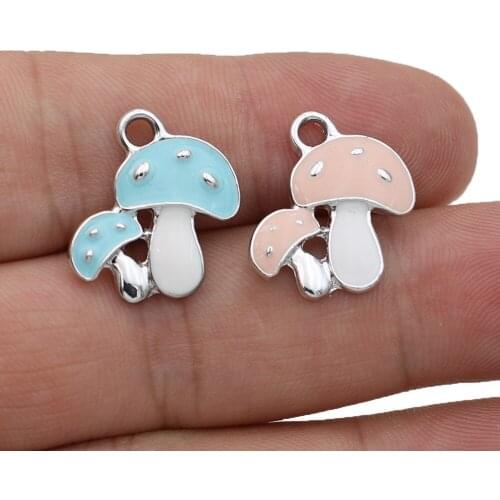 5PCS Silver Plated Enamel Mushroom Charms Pendants for Jewelry Making Necklace DIY Earrings Handmade Craft
