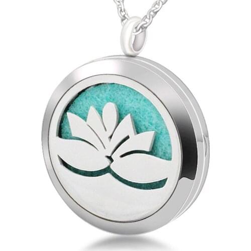5PCS 4 Styles Of Lotus Magnetic Perfume Lockets 30mm Aromatherapy Locket Pendant Essential Oil Diffuser Locket Necklace Jewelry