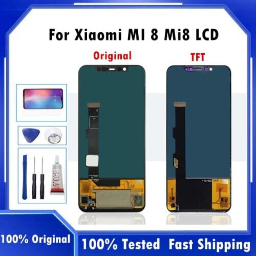 6.21" Super Amoled Original For Xiaomi Mi8 Mi 8 Touch Screen Digitizer with Frame Assembly Replacement For Mi8 Mi 8 LCD Display