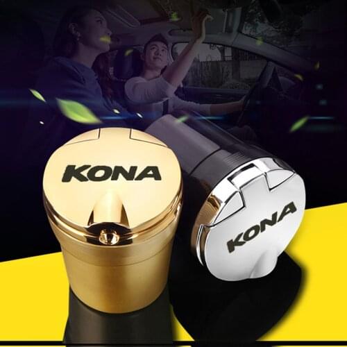 Car Accessories For Hyundai kona 2019 2020 Led Lights Car Ashtray With Creative Cover Personality Case Multi-function Interior