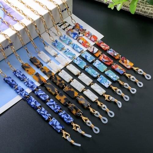 Eyeglasses Chain Trendy Lanyard Bohemia Colorful Rectangle Acetate Plate Leopard Chains For Face Mask Women Sunglasses Straps