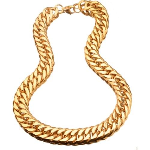 19mm Hot Selling Stainless Steel Gold Tone Cuban Curb Link Chain Lobster Buckle Mens Large Necklace Or Bracelet Jewelry 7-40"
