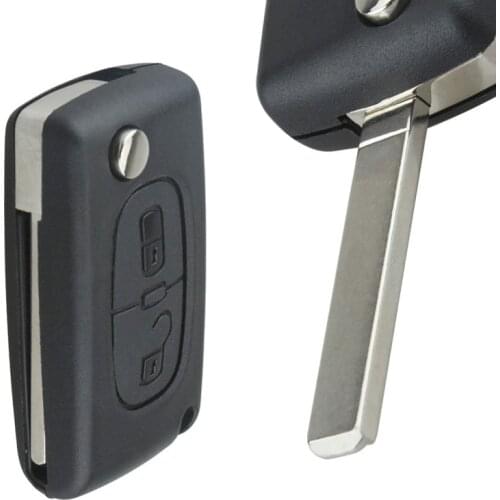 Black 2 Buttons Entry Car Replacement Key Remote Fob Shell Case E12 with Uncut Car Flip Key Suitable for Citroen C2 C3