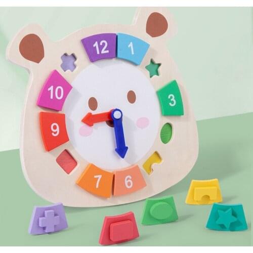 New Kids Wooden Early Learning Educational Colorful Geometry Matching Toys Digital 12 Numbers Clock Blocks Toy Gifts Children