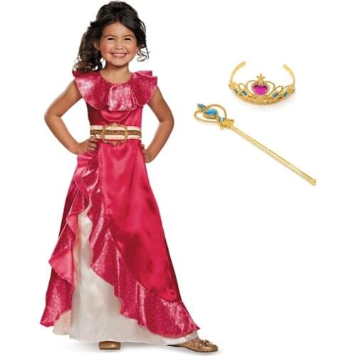 Girl Princess Red Elena Kids Dress up Navidad Costume Sleeveless Deluxe Red Kids Party Halloween Fantasy Vestido Elena Dress