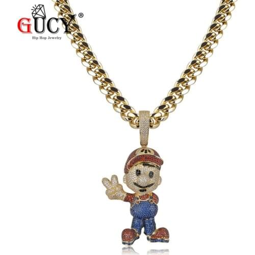 GUCY New AAA CZ Cubic Zircon Gold Super Iced Out Chain Pendant Necklace Hip Hop Jewelry Statement Necklaces Gift For Men