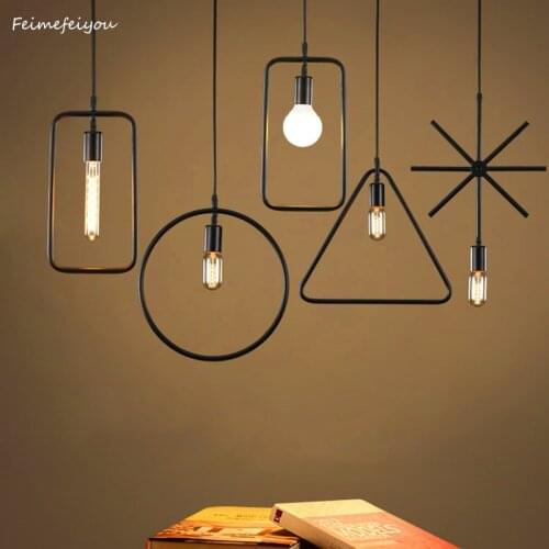 Wrought iron restaurant cafe retro geometric chandelier rectangle / square / triangle / rice/around shape