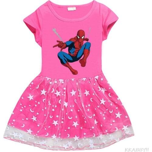 Disney SpiderMan Summer Girl Cotton T Shirt Print Gauze Patchwork Dress Children Girl Home Party Casual Clothes Dresses