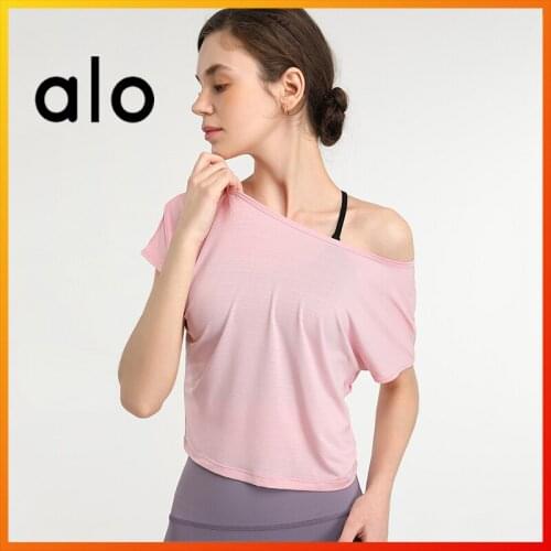 Alo Yoga 2021 Summer Sexy Womens Short Sleeve Polyester Lightweight Breathable Top Sports Leisure Fitness Running T-shirt YD05