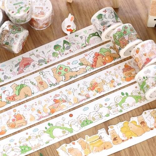 30MM*3M Dream Town Masking Tape Kawaii Cartoon Animal Cute Rabbit Cat Bullet Journaling Accessories DIY Deco Stickers Aesthetic