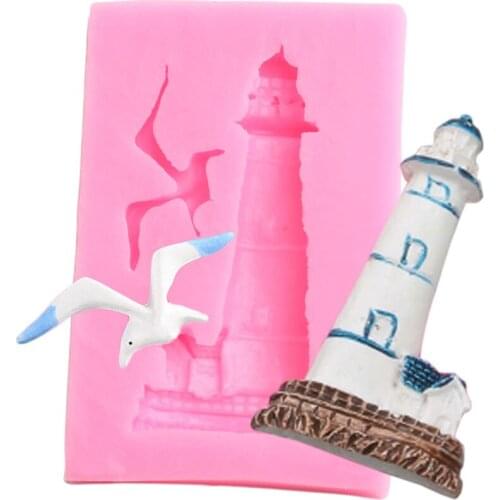Lighthouse Silicone Mold Cupcake Topper Seagull DIY Party​ Fondant Cake Decorating Tools Candy Clay Mould Chocolate Making Molds