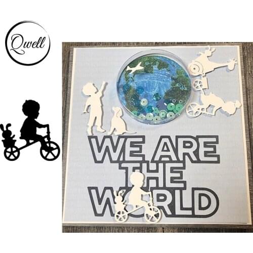 QWELL Baby Boy With Rabbit Riding Bicycle Metal Cutting Dies Stencil DIY Scrapbooking Paper Card Making Template 2020 NEW
