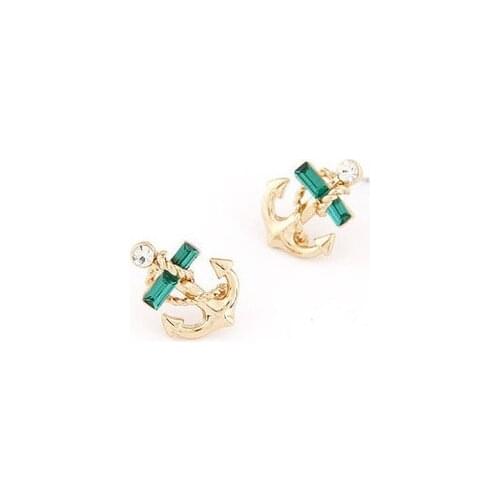 Fashion Yellow Gold Color Anchor Green Zircon Stud Earrings for Wedding Engagement Party Jewellry Set