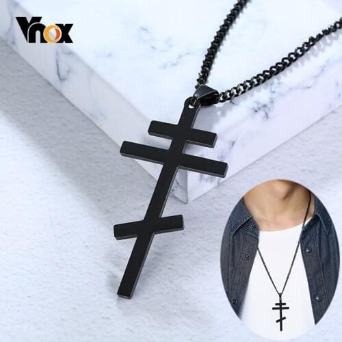 Vnox Mens Russian Orthodox Cross Pendant Necklaces Stainless Steel Free Chain 24" Prayer Jewelry
