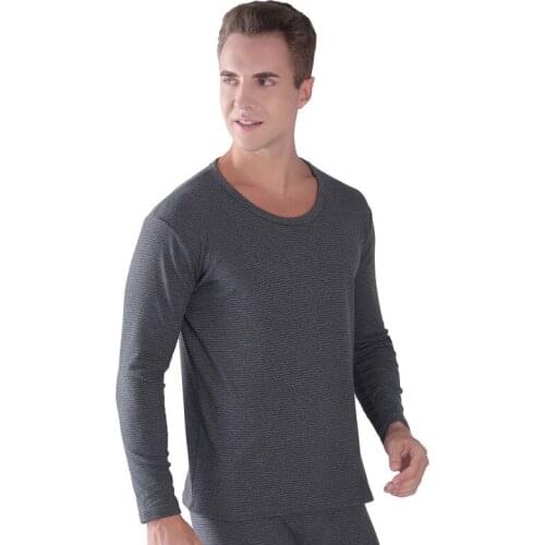 Men Striped Thermal Underwear Tops Plus Size Thick Autumn Winter Long Cotton Warm Clothes O Neck Fashion New Thermal Undershirts