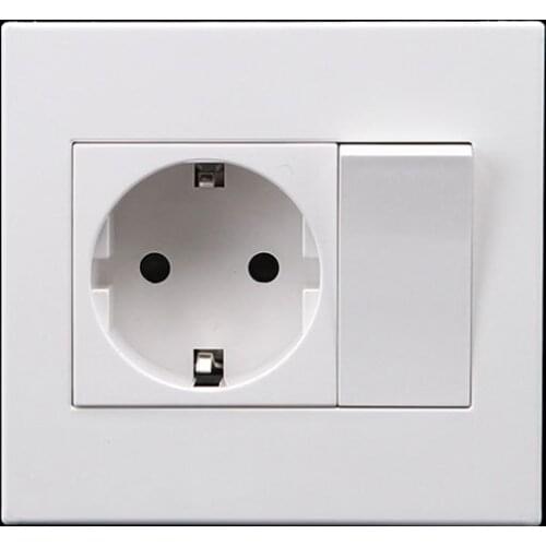 1 Gang 1 Way Wall Switch Socket EU German French Standard Push Button Switch With Socket Panel Wall Light Switch 16A 250V