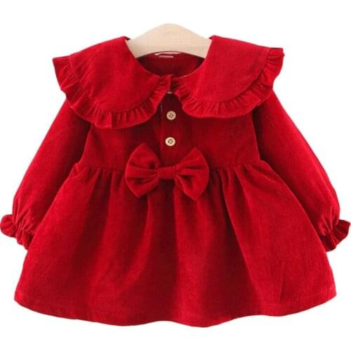2021 New Spring Newborn Baby Girls Dress Baby Girls Long Sleeve Princess Dress Christma Solid Color Kids Clothing Red Baby Dress